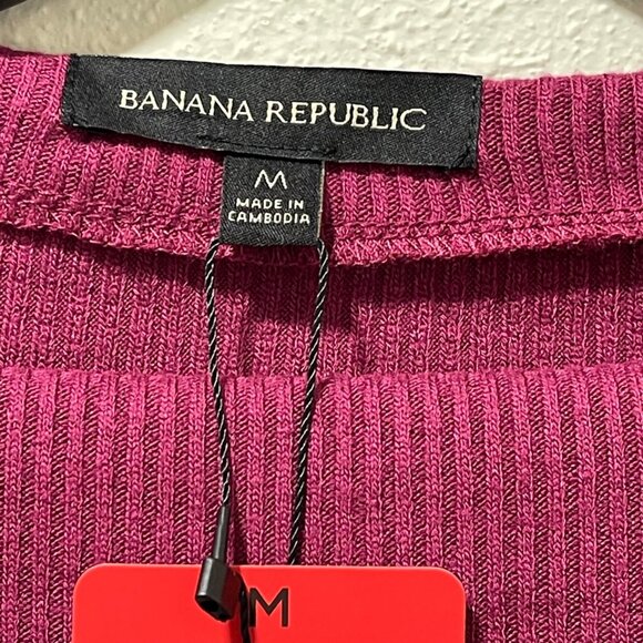 Banana Republic Womens Medium Ribbed Knit Top Red Long Sleeve Boat Neck NWT - Picture 5 of 12